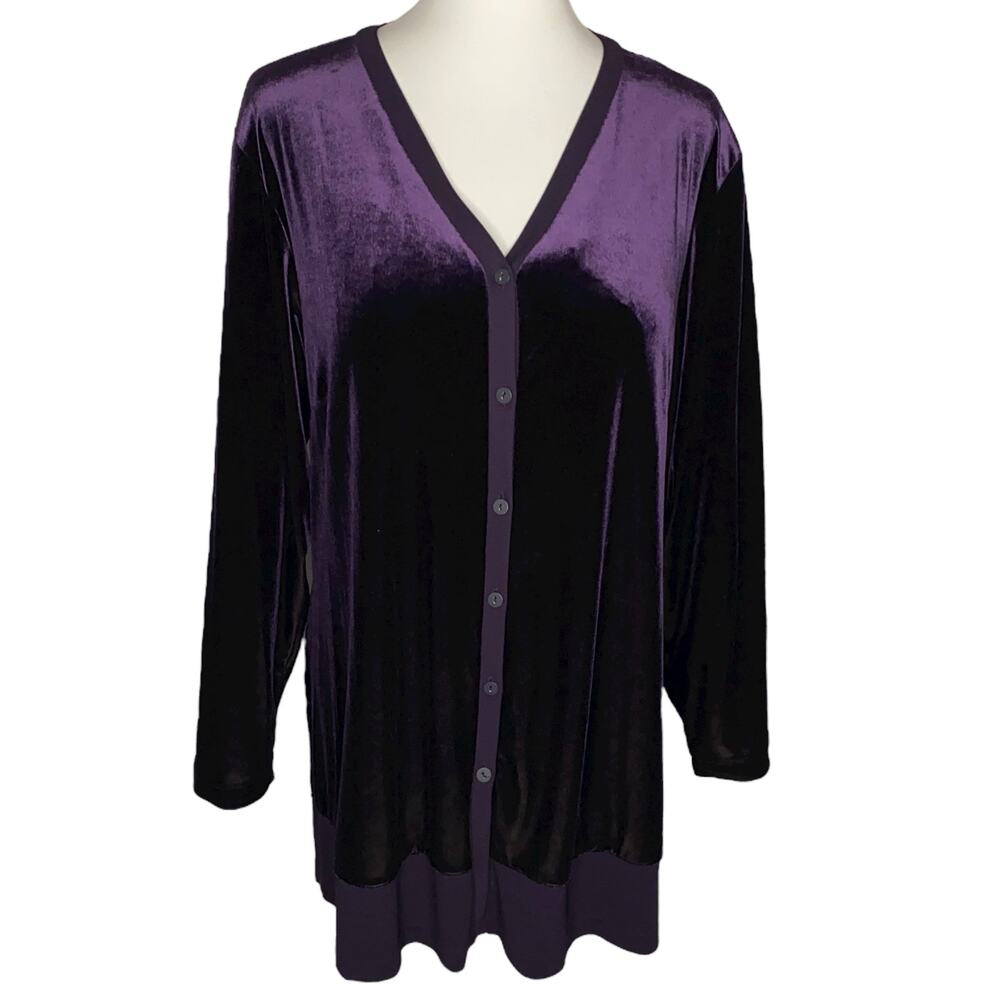Venezia Velvet Tunic Top Royal Purple Button Front Size 18 20 Holiday Whimsigoth
